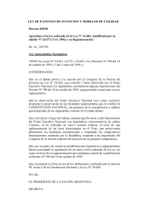 Ley de Patentes de Invenci&oacute;n y Modelos de Utilidad (Decreto 260/96)