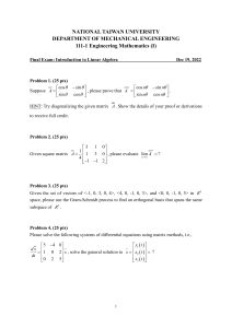 National Taiwan University Linear Algebra Final Exam 2022
