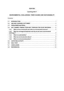 GGH1503 Learning Unit 1: Environmental Challenges, Causes & Sustainability