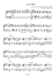 "As it Was" Piano Sheet Music by Harry Styles
