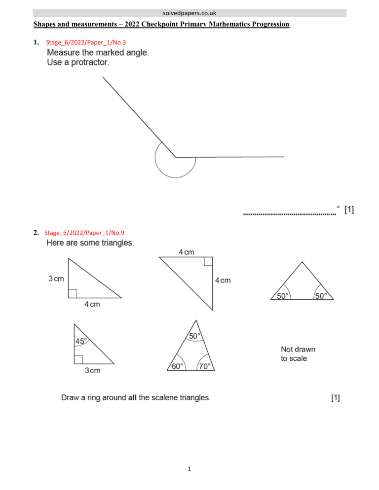 Shapes and measurements – 2022 Checkpoint Primary Mathematics Progression