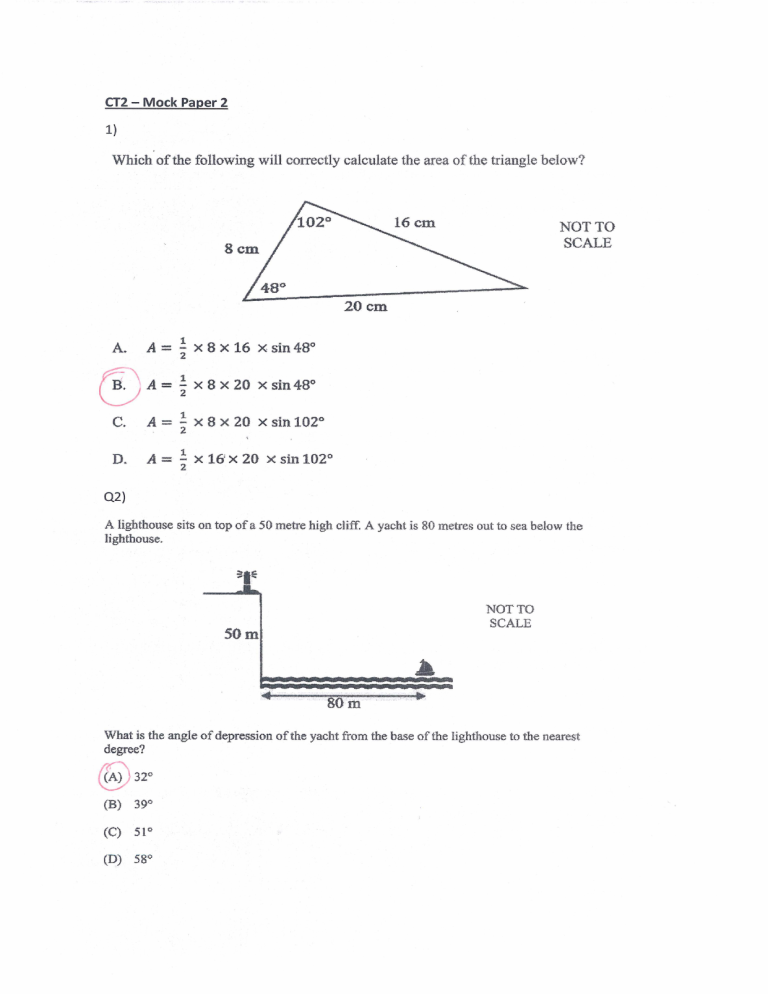 CT2 Mock Paper 2: High School Math Practice Test