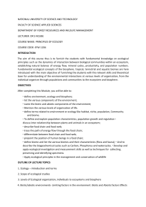 Principles of Ecology Course Outline - EFW 1204