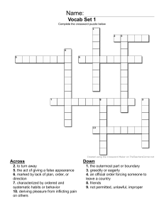 Vocab Set 1 Crossword Puzzle - Vocabulary Exercise