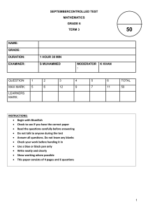 Grade 6 Maths Test Paper: September Term 3