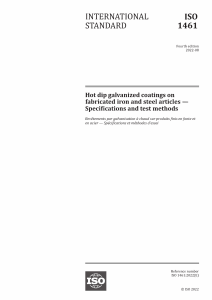 ISO 1461:2022 Hot Dip Galvanized Coatings Standard