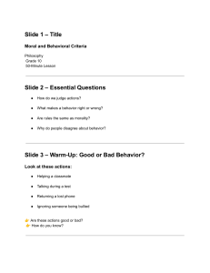 Moral and Behavioral Criteria: Philosophy Lesson for Grade 10