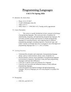 Programming Languages CSCI 374 Syllabus Spring 2026