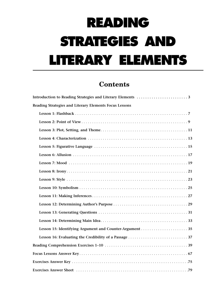 Reading Strategies & Literary Elements Grade 9 Workbook