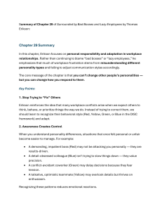 Chapter 29 Summary: Workplace Relationships & Personality Types