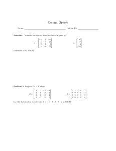 Column Spaces Linear Algebra Problems Worksheet
