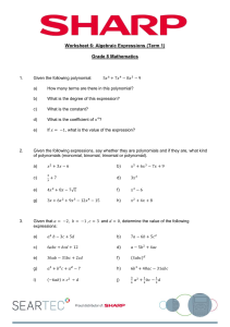 Grade 8 Math Worksheet: Algebraic Expressions