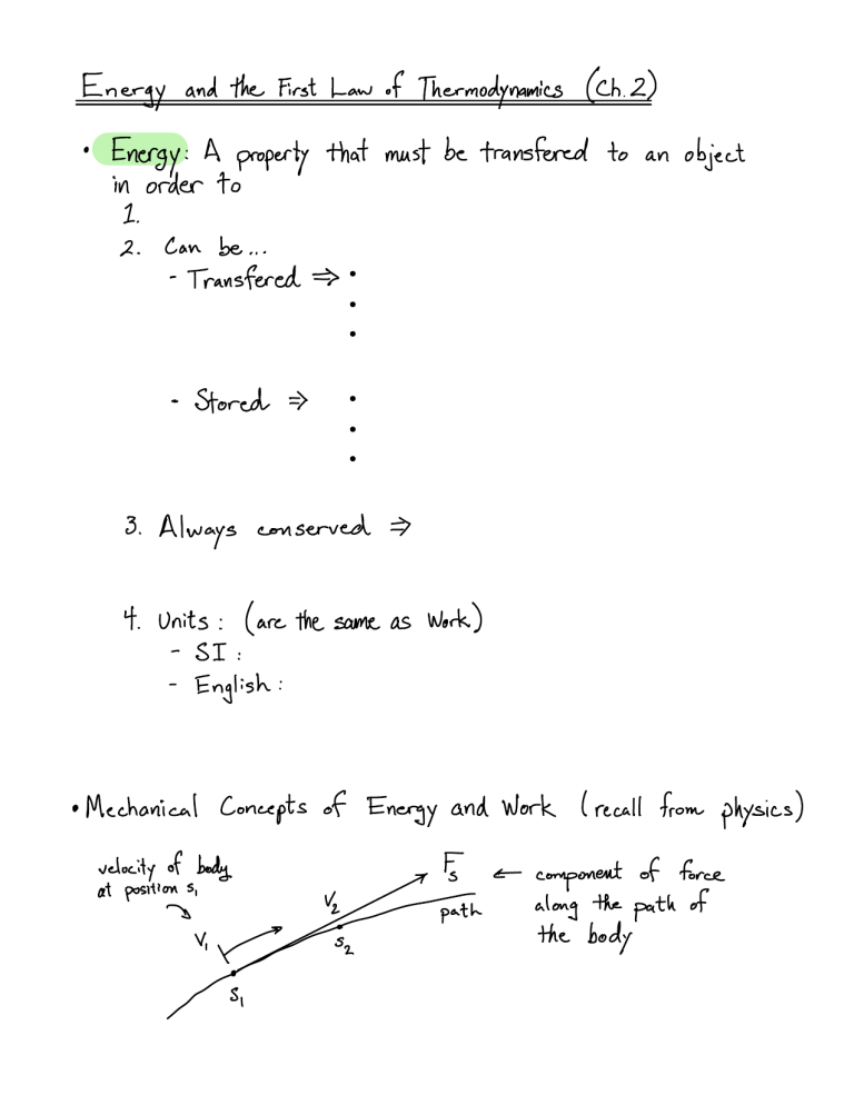 Energy and the First Law of Thermodynamics - Chapter 2