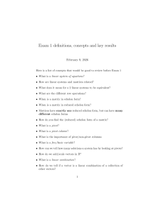 Exam 1 Linear Algebra Concepts & Key Results