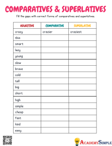 Comparatives and Superlatives Worksheet