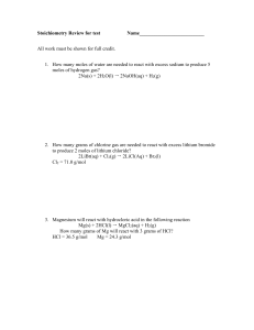 Stoichiometry Review Test Chemistry Problems