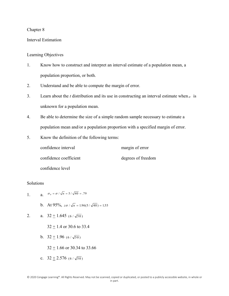Chapter 8: Interval Estimation Solutions