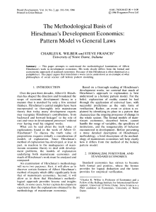 Hirschman&rsquo;s Development Economics: Pattern Model vs General Laws