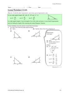 Trigonometry Worksheet: Finding Ratios