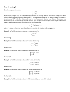 Arc Length Calculus Notes: Parametric Curves & Examples