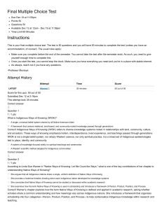 Final Multiple Choice Test on Indigenous Studies