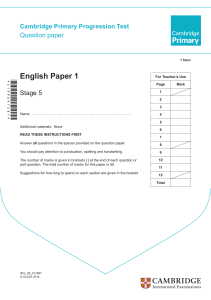 Cambridge Primary Stage 5 English Paper 1 Test