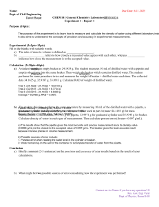 CHEM141 Lab Report: Density of Water