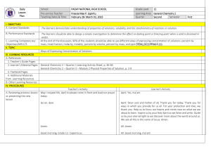 Daily Lesson Plan: Concentration of Solutions - Grade 12 Chemistry