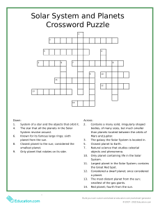 Solar System Planets Crossword Puzzle Worksheet