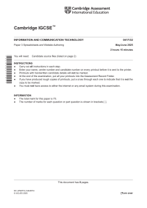 IGCSE ICT Exam Paper: Spreadsheets & Website Authoring