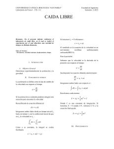 Informe de Laboratorio: Ca&iacute;da Libre - F&iacute;sica I