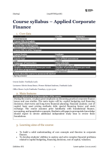 Applied Corporate Finance Course Syllabus - Corvinus University