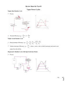 Review Sheet Test II Vapor Power Cycles Thermodynamics