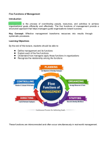 Five Functions of Management: Planning, Organizing, Staffing, Directing, Controlling