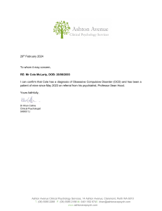 Medical Confirmation Letter: OCD Diagnosis for Mr. Cole McLarty