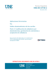UNE-EN 14730-2: Soldeo aluminot&eacute;rmico de carriles ferroviarios