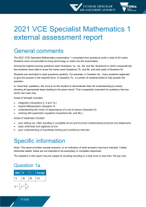 2021 VCE Specialist Maths 1 Exam Report