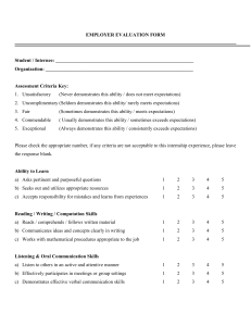 Employer Evaluation Form for Interns