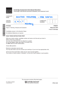 Cambridge A Level Physics Paper 5 May/June 2019