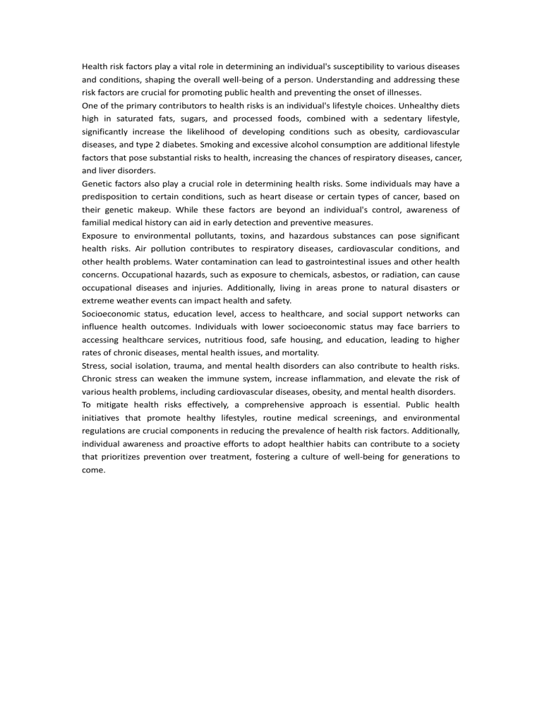 Health Risk Factors: Lifestyle, Genetics, Environment