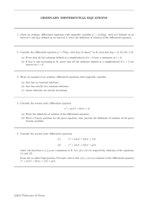 Ordinary Differential Equations Problem Set