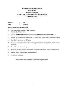 Grade 11 Mathematical Literacy Investigation: Patterns & Relationships