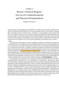 Russia&rsquo;s Political Regime: Neo-Soviet Authoritarianism & Patronal Presidentialism