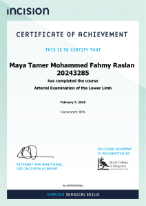 Certificate of Achievement: Arterial Examination of the Lower Limb