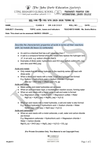 Class 8 Chemistry Worksheet: Acids, Bases, Indicators