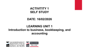 Self-Study Activity 1: Intro to Business, Bookkeeping, Accounting