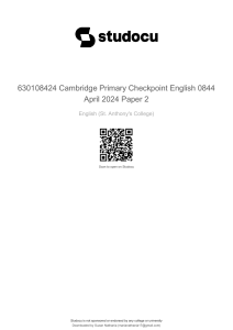Cambridge Primary Checkpoint English Paper 2 April 2024