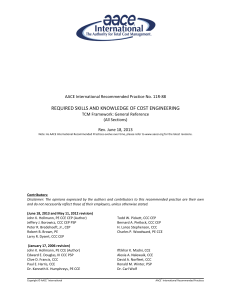 AACE Recommended Practice 11R-88: Cost Engineering Skills & Knowledge