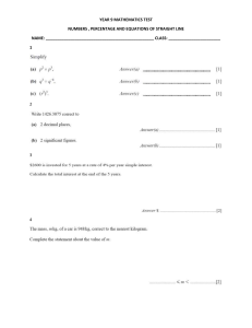 Year 9 Math Test: Numbers, Percentage, Straight Line Equations