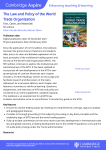 The Law and Policy of the WTO: Text, Cases, Materials